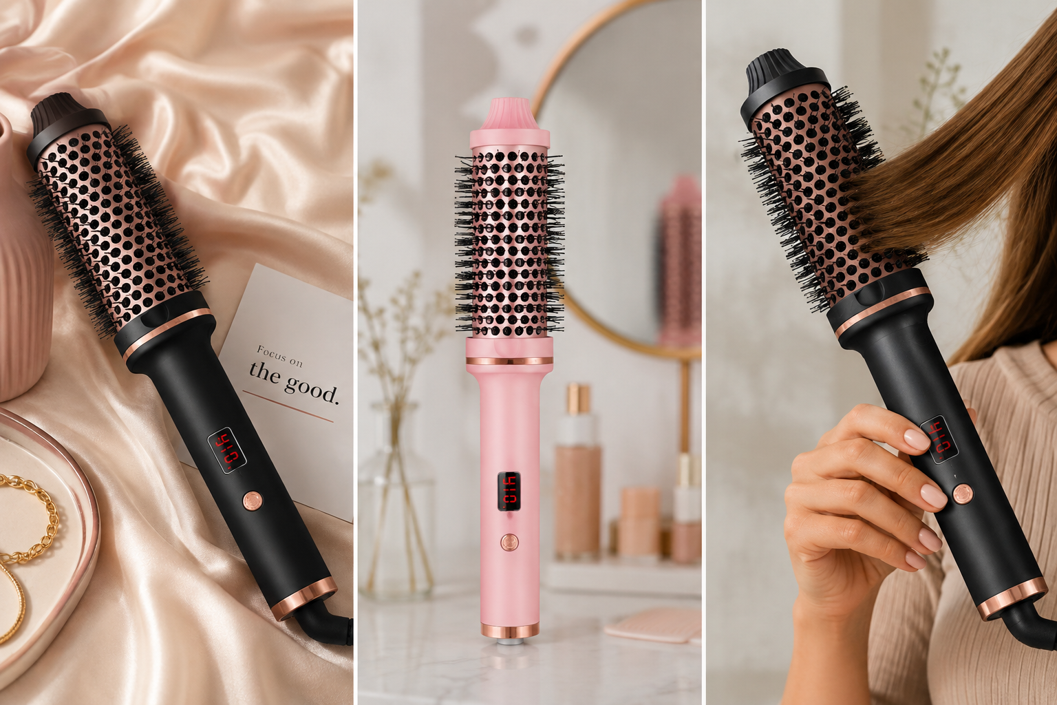 SANS BRUIT - Brosse Chauffante  Volumisante — Lissage & Boucles Parfaites idéale pour cheveux fins