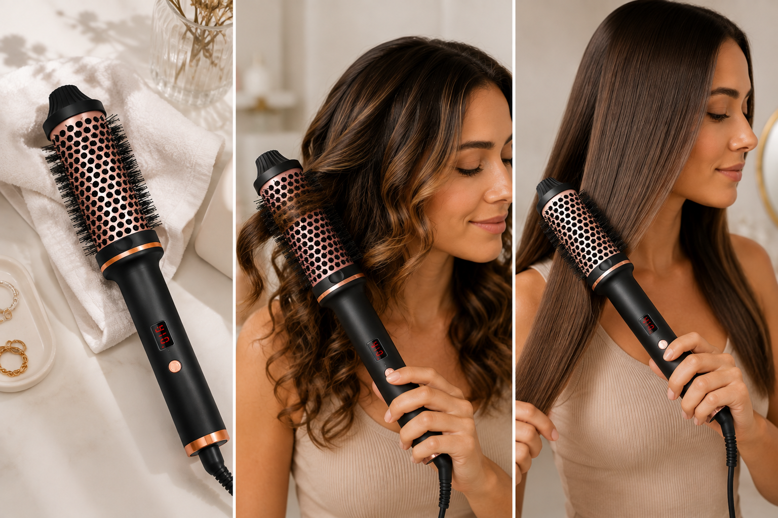 SANS BRUIT - Brosse Chauffante  Volumisante — Lissage & Boucles Parfaites idéale pour cheveux fins